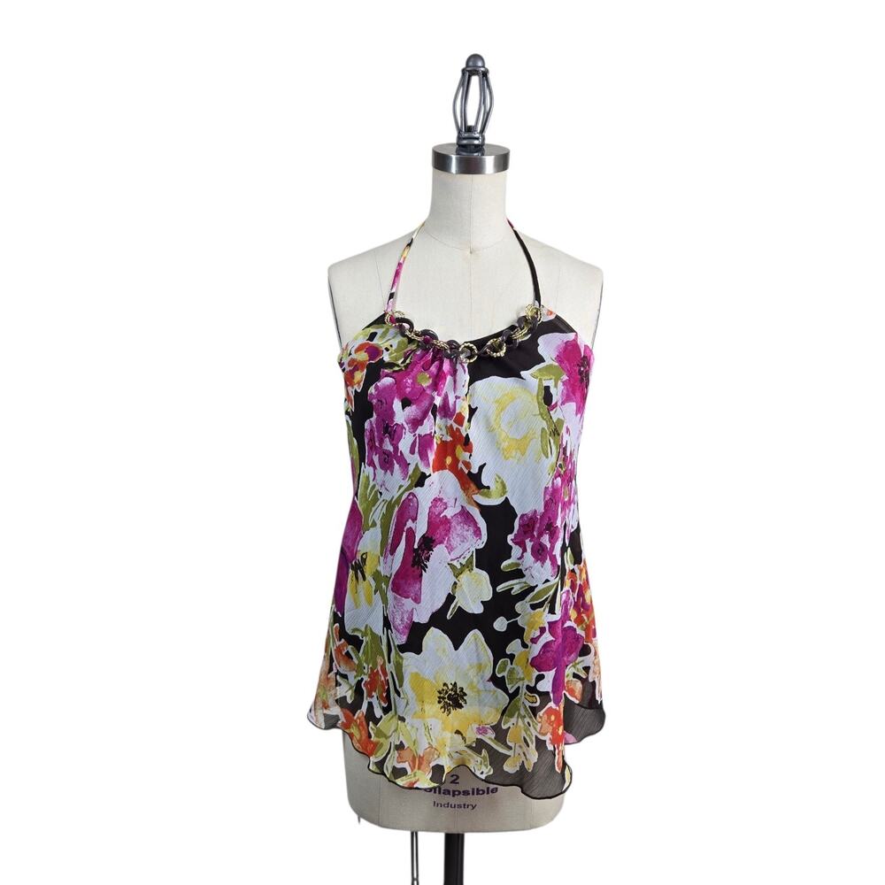 NWT Vintage Iz Byer Halter Top Size S Pink Purple Black Floral Vintage Y2K
